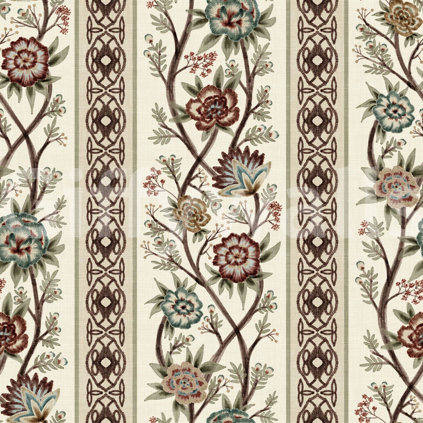 Trailing Chintz Vintage Heirloom Stripes Bright Wallpaper⁠