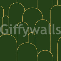 Emerald and Gold Art Deco Arches Wallpaper⁠