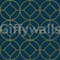 Art Deco Navy and Gold Geometric Wallpaper