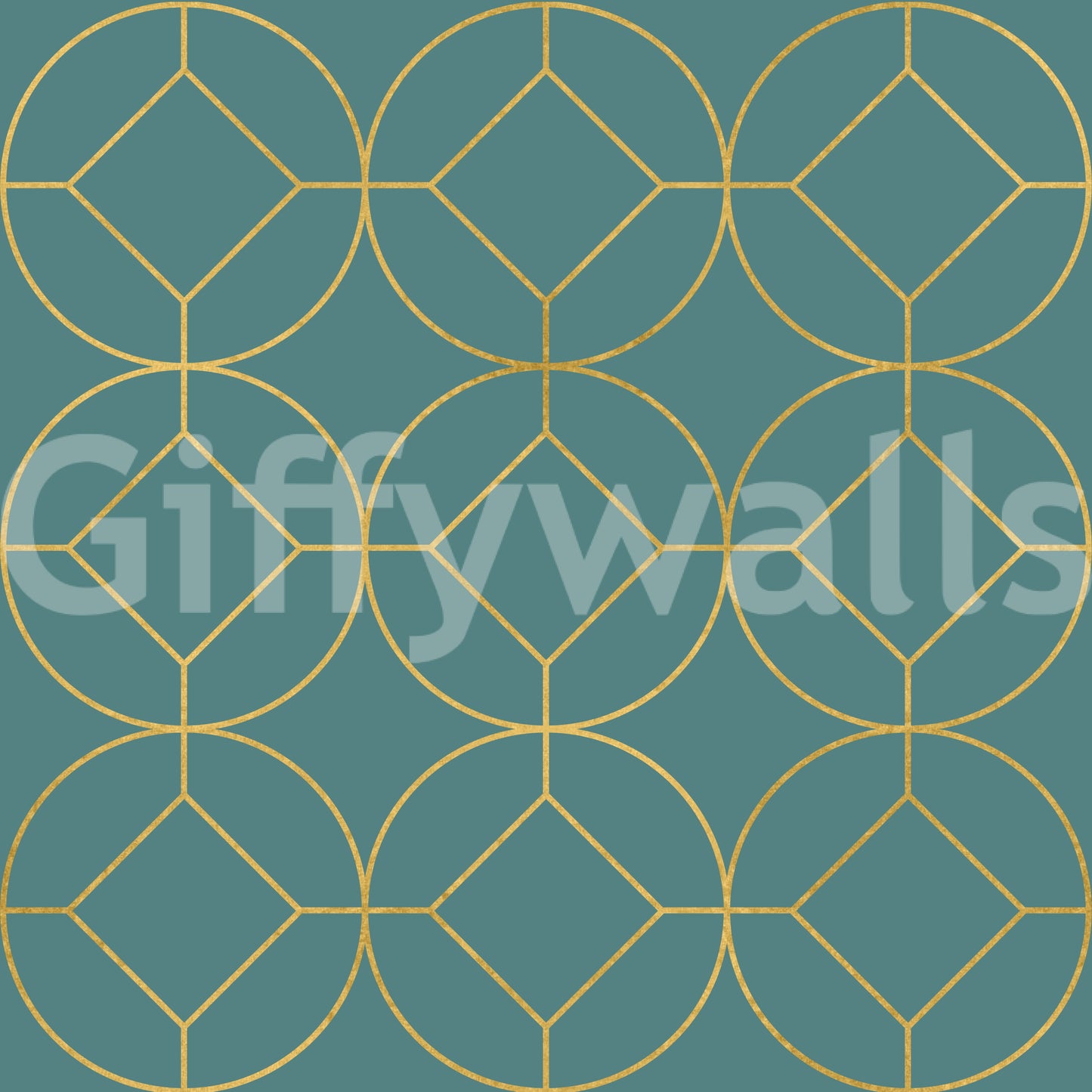 Teal and Gold Art Deco Geometric Wallpaper