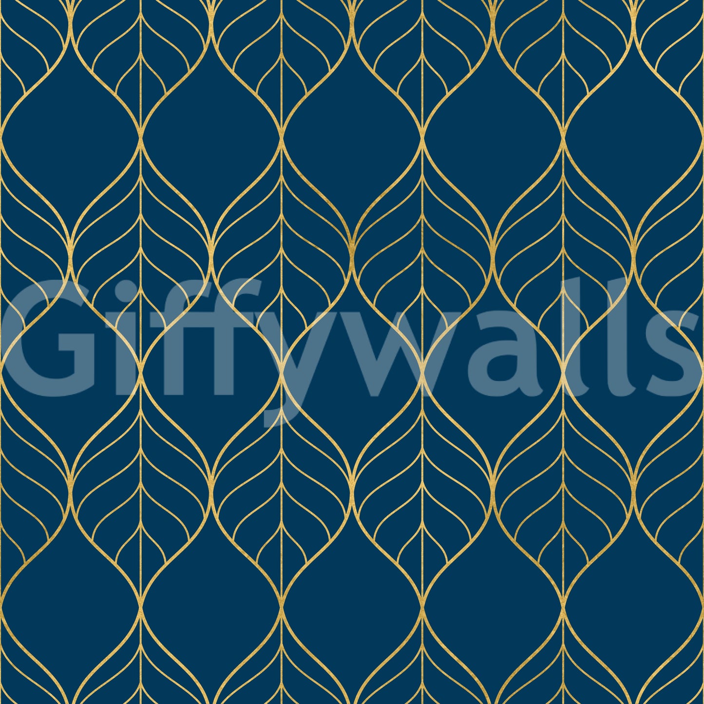 Stylish wall design Gilded Art Deco Leaves Navy Wallpaper leaf motif artwork