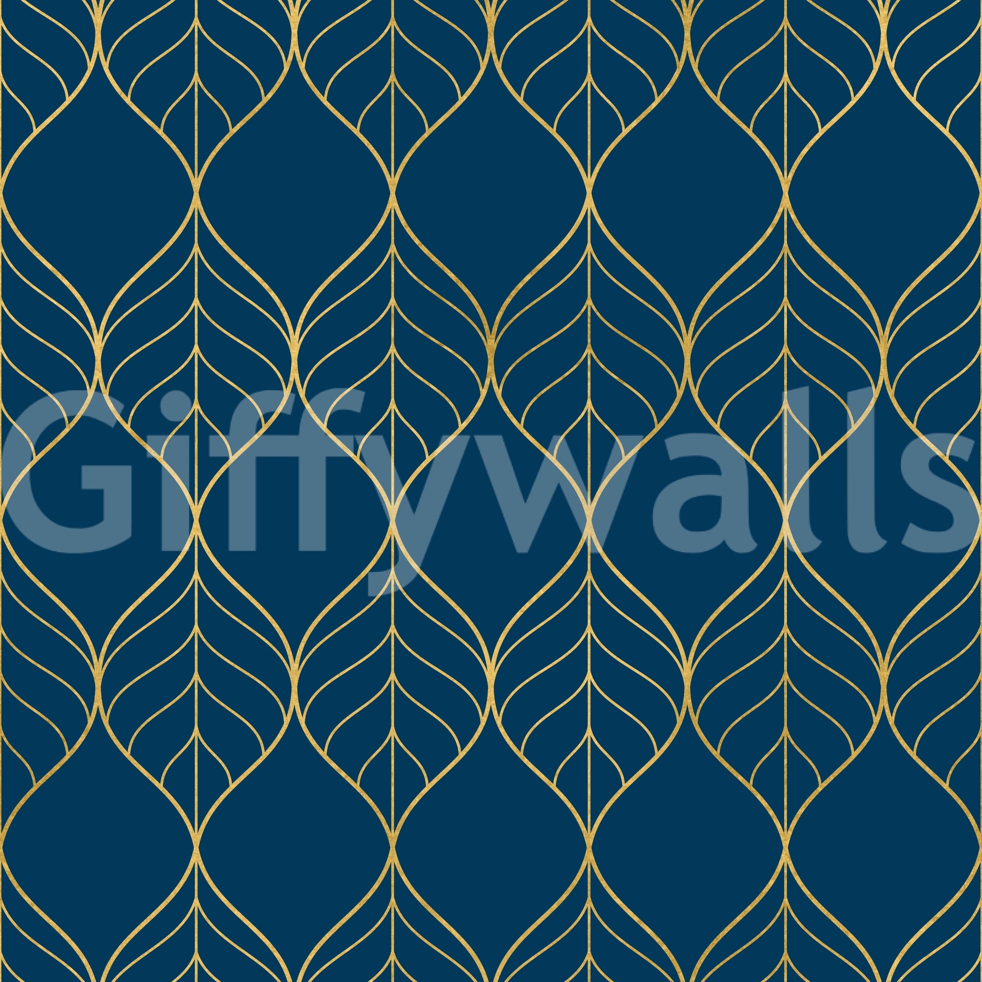 Stylish wall design Gilded Art Deco Leaves Navy Wallpaper leaf motif artwork