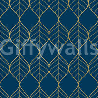 Stylish wall design Gilded Art Deco Leaves Navy Wallpaper leaf motif artwork