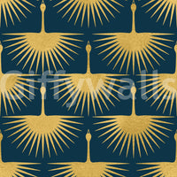 Soft luxury wallpaper turquoise crane gold detailing