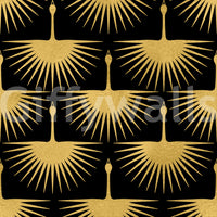 Structured pattern Black Gold Crane Art Deco Wallpaper elegant tone