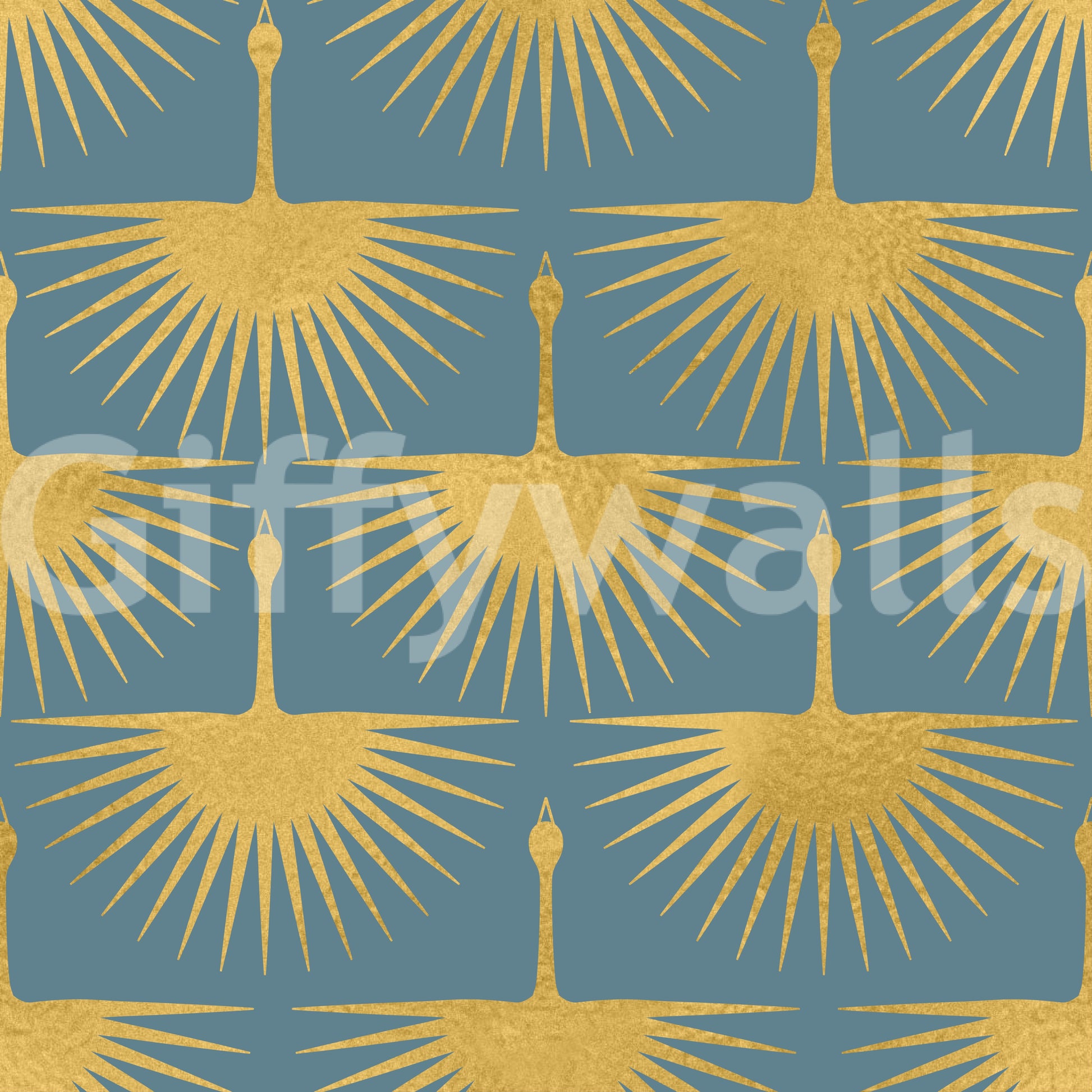 Soft structured wall design gold crane muted blue finish
