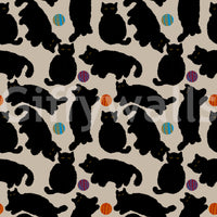 Playful Black Cats and Yarn Balls Wallpaper