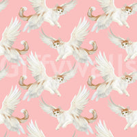 Celestial Flying Felines Pink Wallpaper