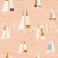 Peach Mid Century Sailboats Wallpaper Wallpaper⁠