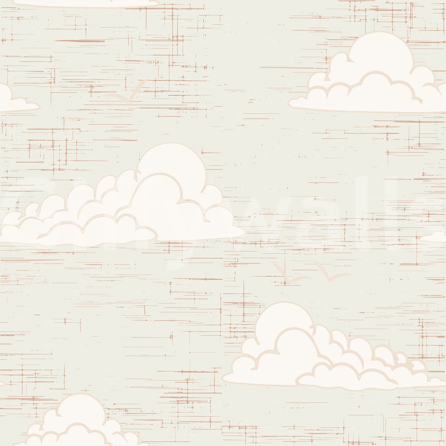 Cream Mid Century Cloud Sky Wallpaper⁠