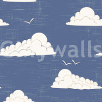 Dusty Blue Mid Century Cloud Sky  Wallpaper⁠