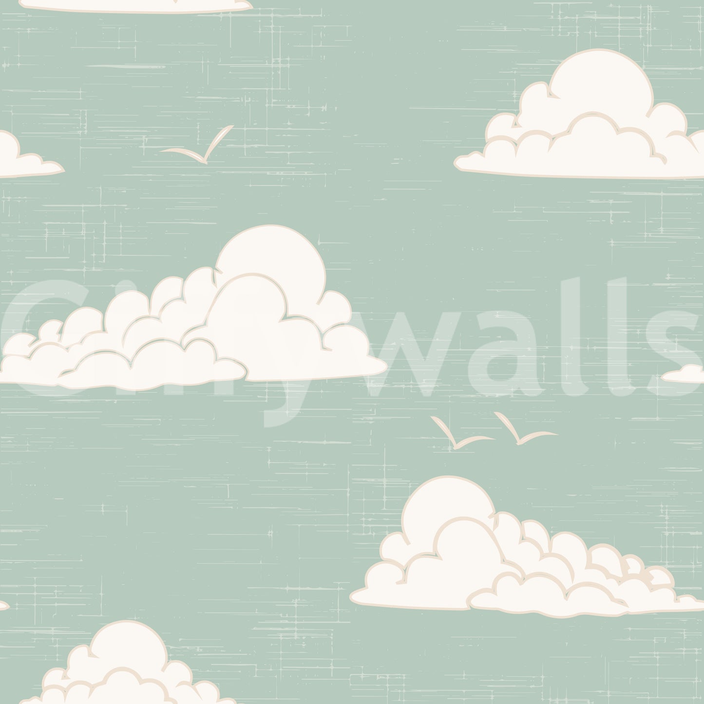 Light Sage Mid Century Cloud Sky Wallpaper Wallpaper⁠