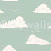 Light Sage Mid Century Cloud Sky Wallpaper Wallpaper⁠