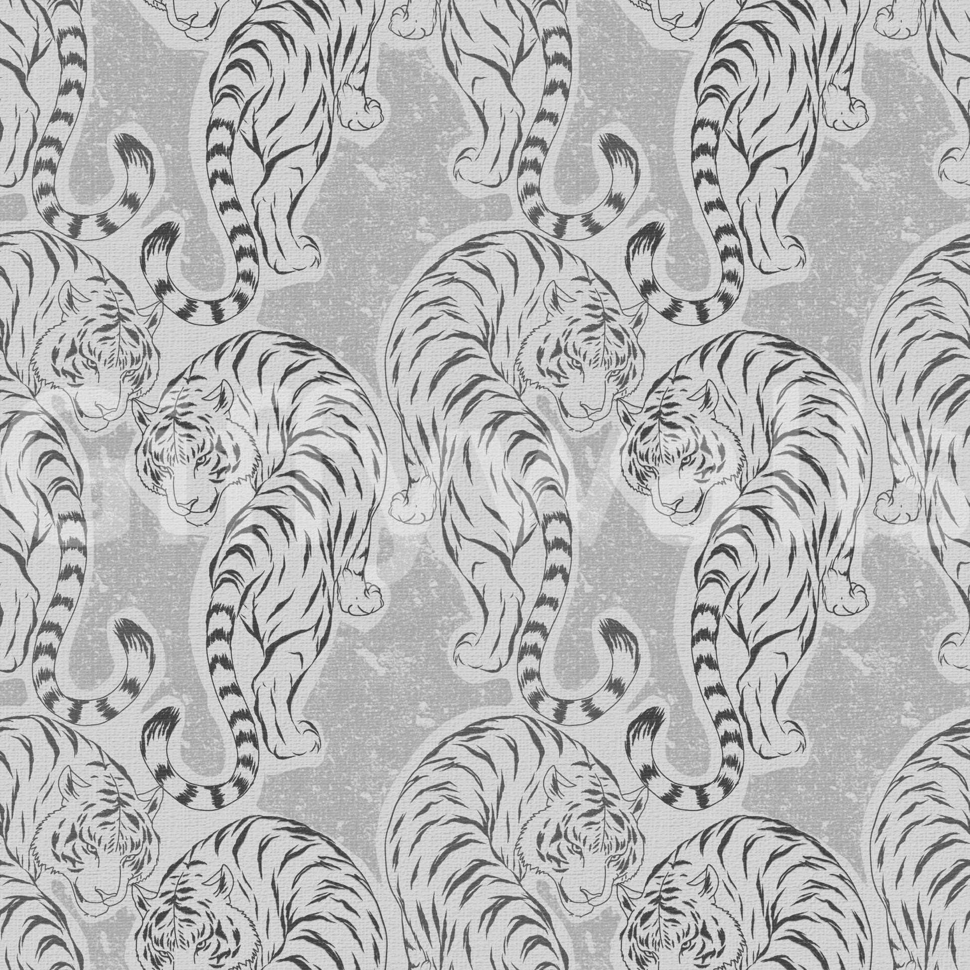 Shadowed stripes curve along each tiger across the Monochrome Tiger wallpaper surface.