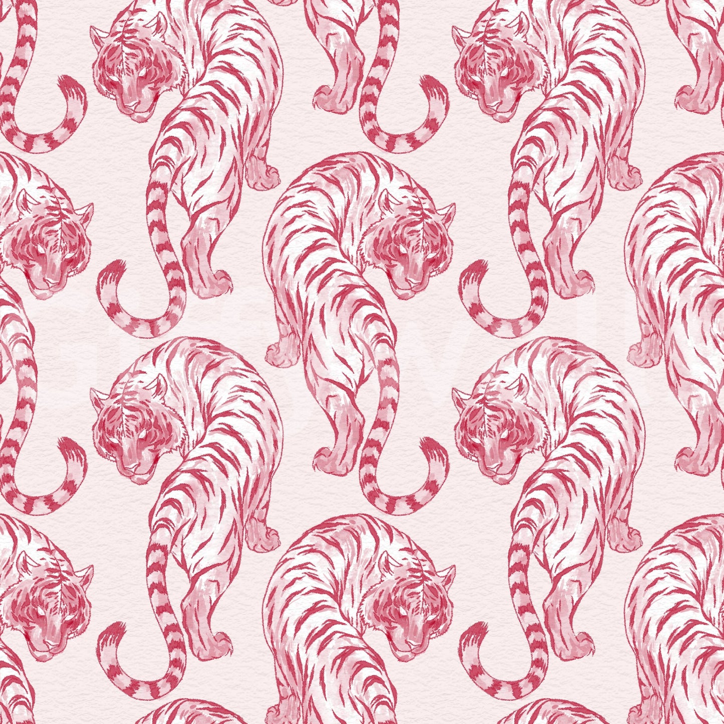 Steady spacing between tigers makes this chinoiserie wallpaper look clean, not busy.