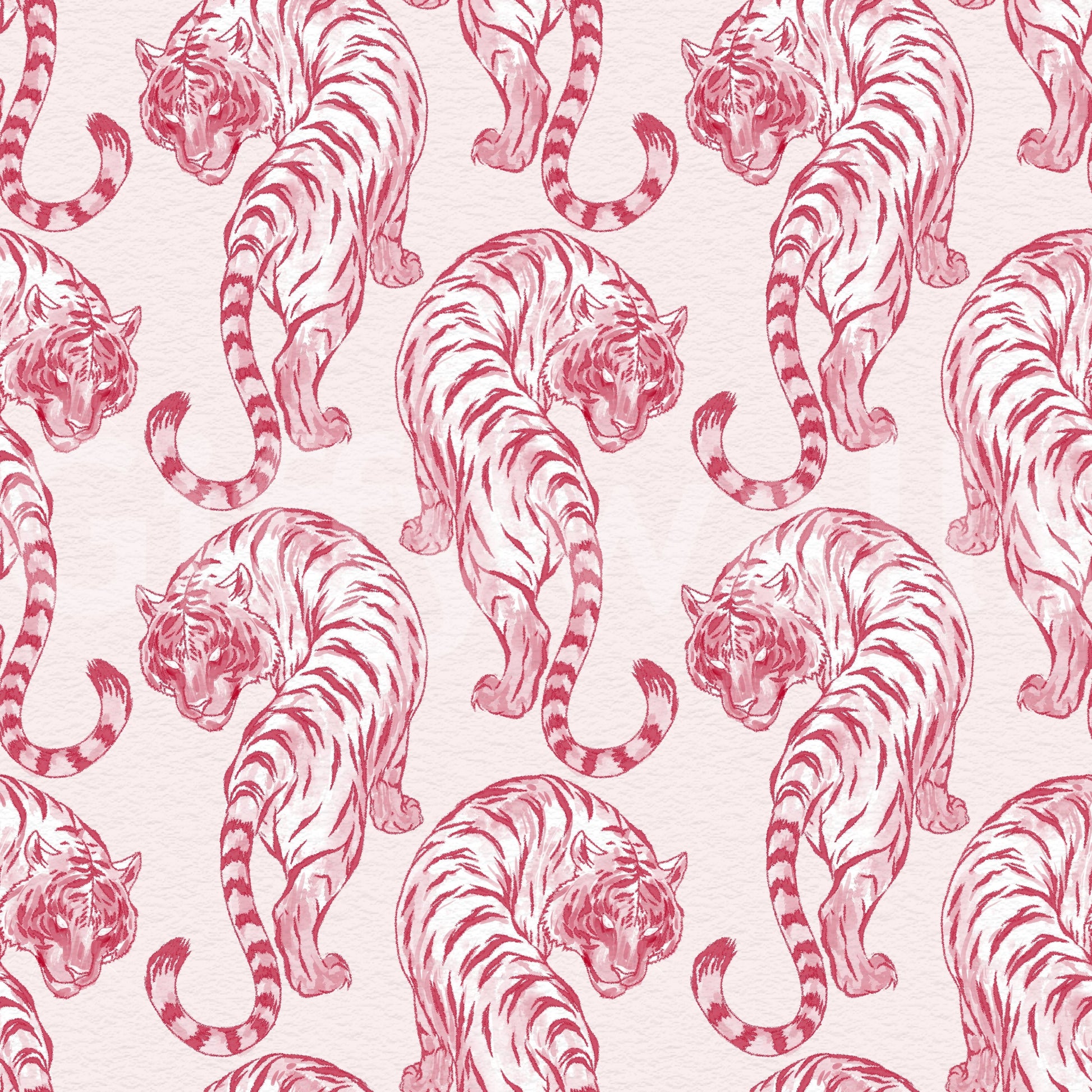 Steady spacing between tigers makes this chinoiserie wallpaper look clean, not busy.