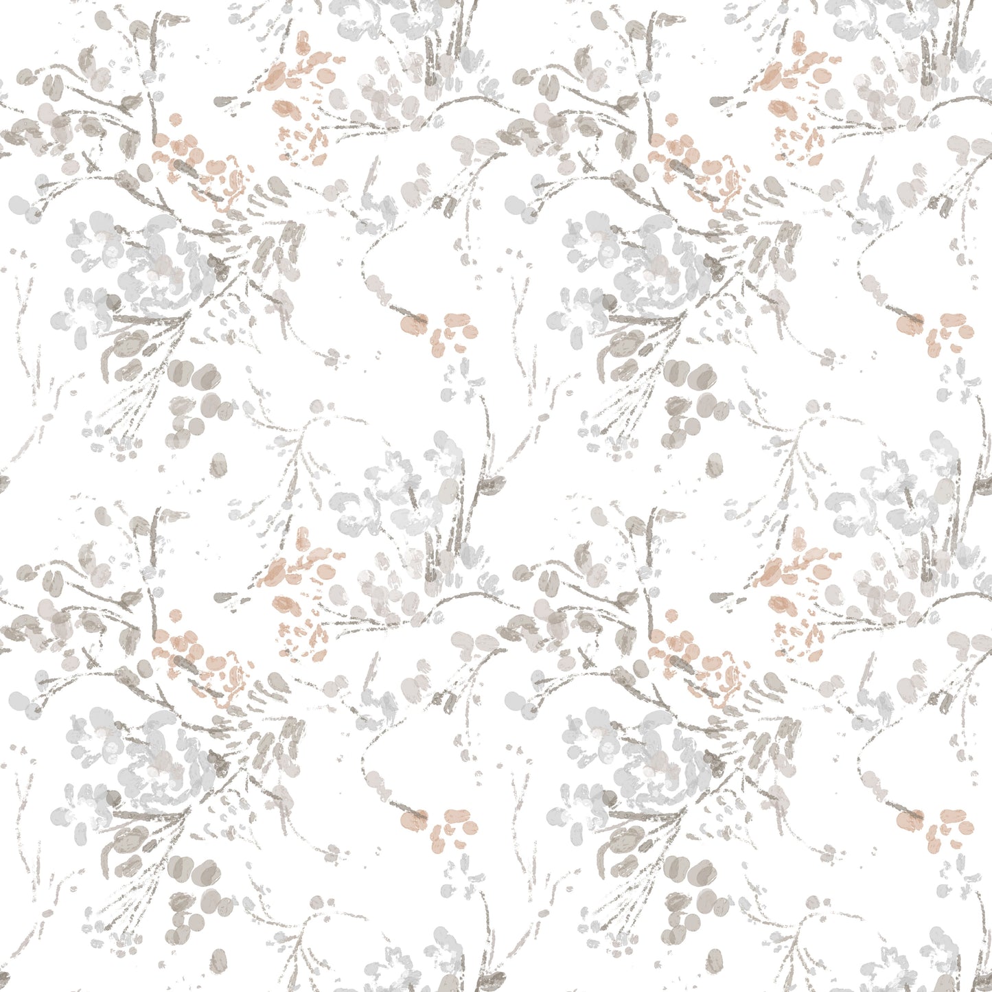 Dotted seedheads punctuate the Whispering Pastel Wallpaper between leafy sprigs.