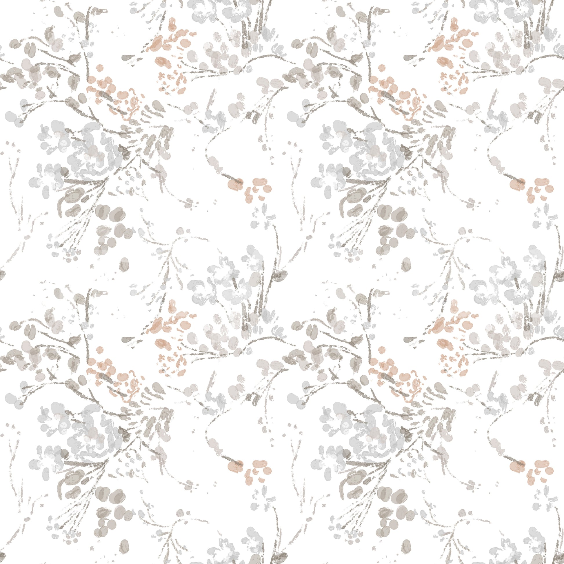 Dotted seedheads punctuate the Whispering Pastel Wallpaper between leafy sprigs.