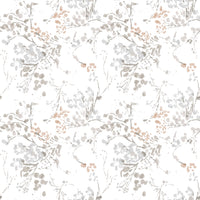 Dotted seedheads punctuate the Whispering Pastel Wallpaper between leafy sprigs.