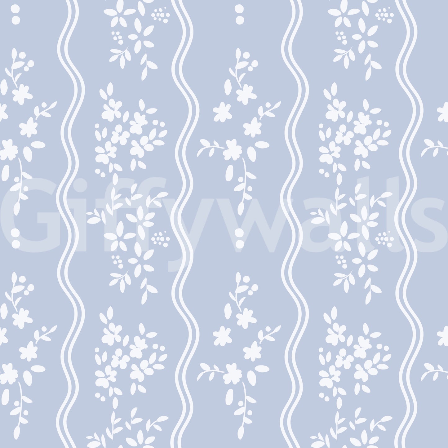 Soft Blue Dainty Floral and Wavy Stripe Wallpaper Wallpaper⁠