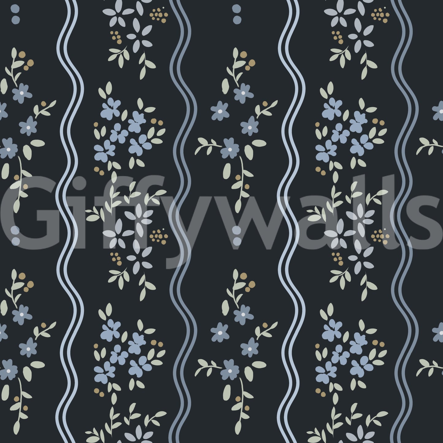 Midnight Meadow Wavy Floral Wallpaper Wallpaper⁠