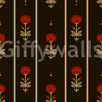 Crimson Folk Art Floral Stripe Wallpaper Wallpaper⁠