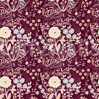 Midnight Wildflower Meadow on Red Wallpaper⁠