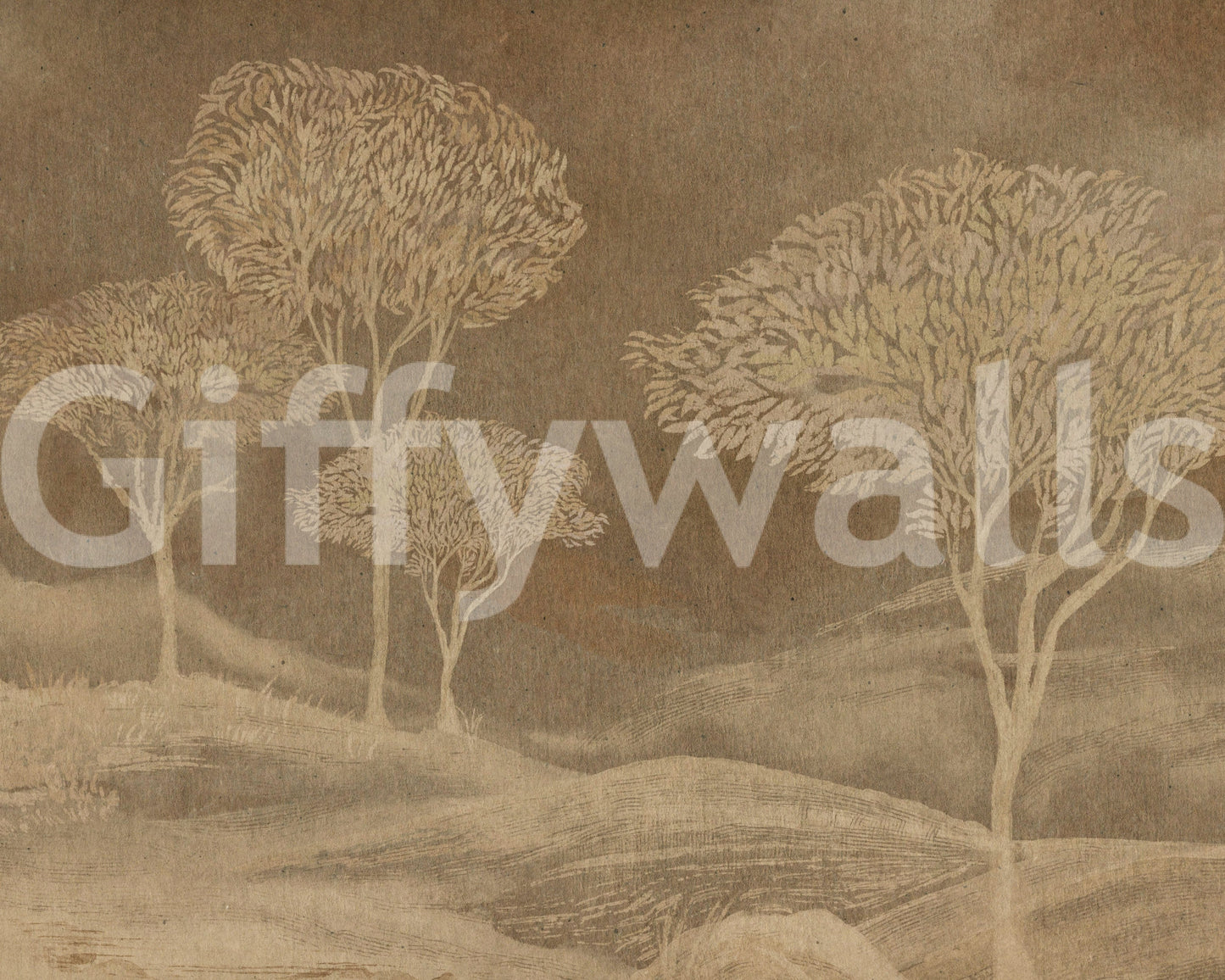 Rustic Sepia Hills Landscape Wallpaper Wall Mural