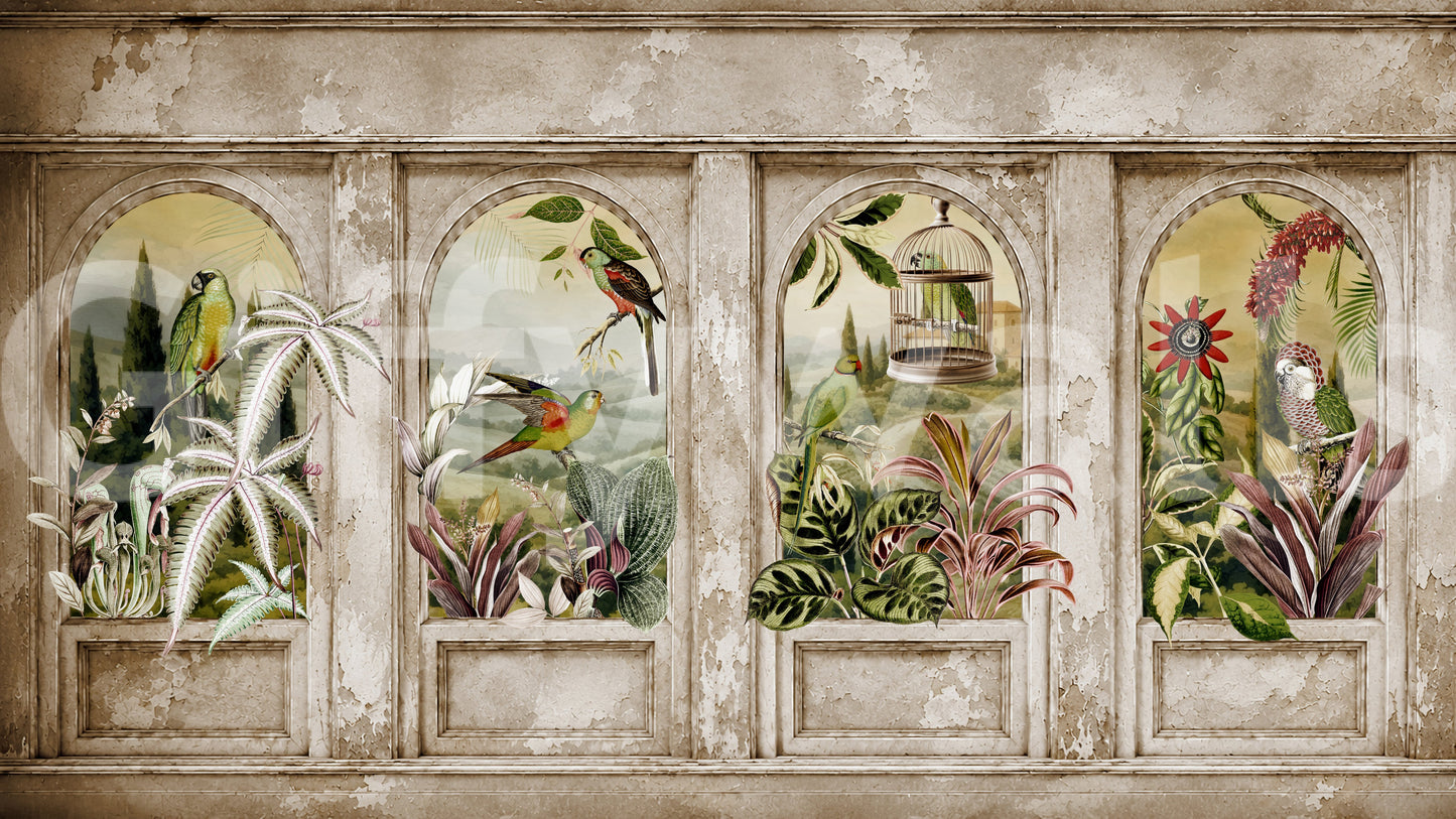 Vintage Parrot Arches Wall Mural Wall Mural