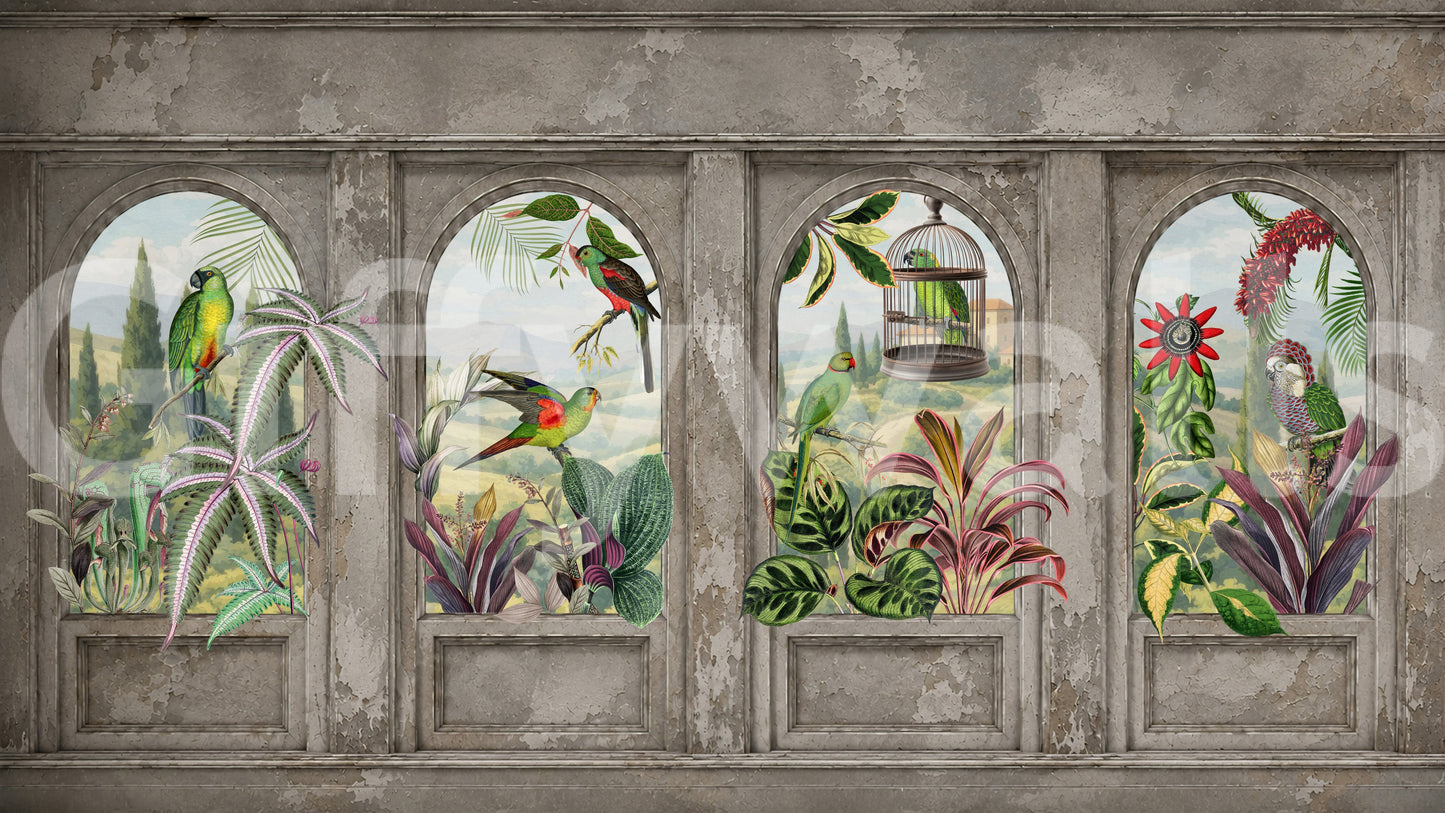 Antique Aviary Arched Wall Mural Wall Mural