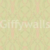 Soft Sage and Blush Pink Botanical Ogee Wallpaper Wallpaper⁠