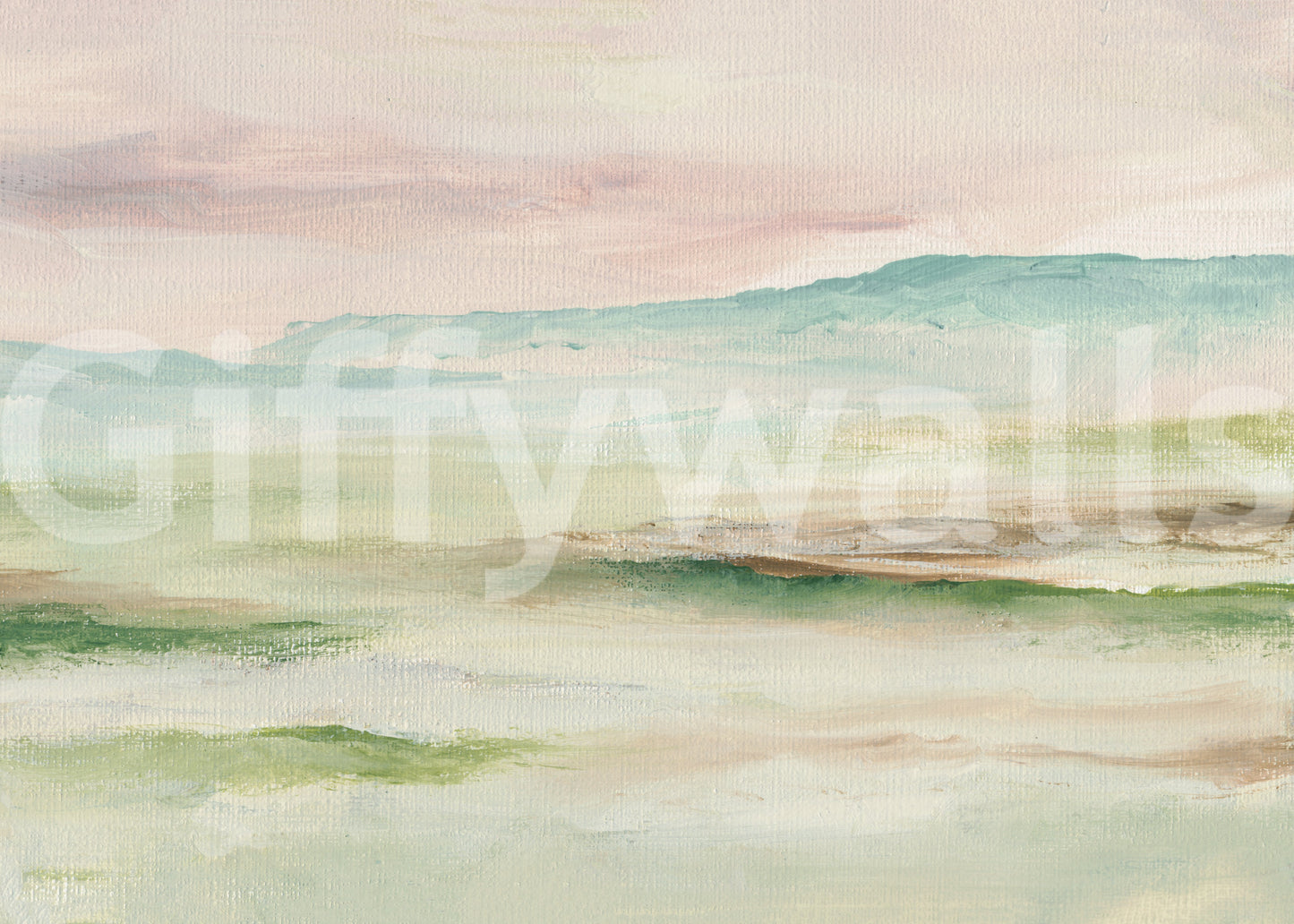 Impressionist Sage and Blush Mountain Mural Wall Mural