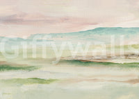 Impressionist Sage and Blush Mountain Mural Wall Mural