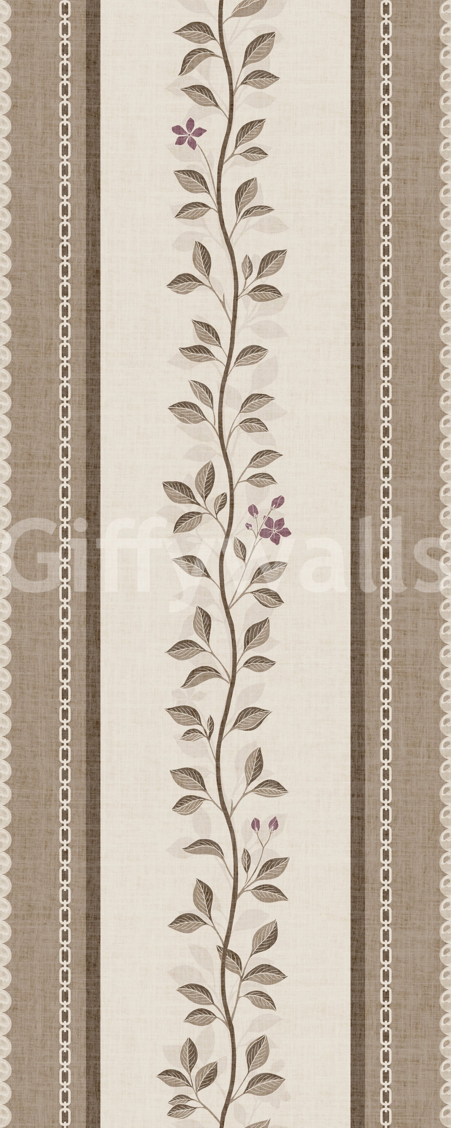 Trailing Vine and Linen Stripe Panel Wallpaper⁠