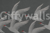 Oriental Crane Flight in Slate and Gold Wall Mural