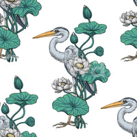 Heron in the White Lotus Garden on white Wallpaper⁠