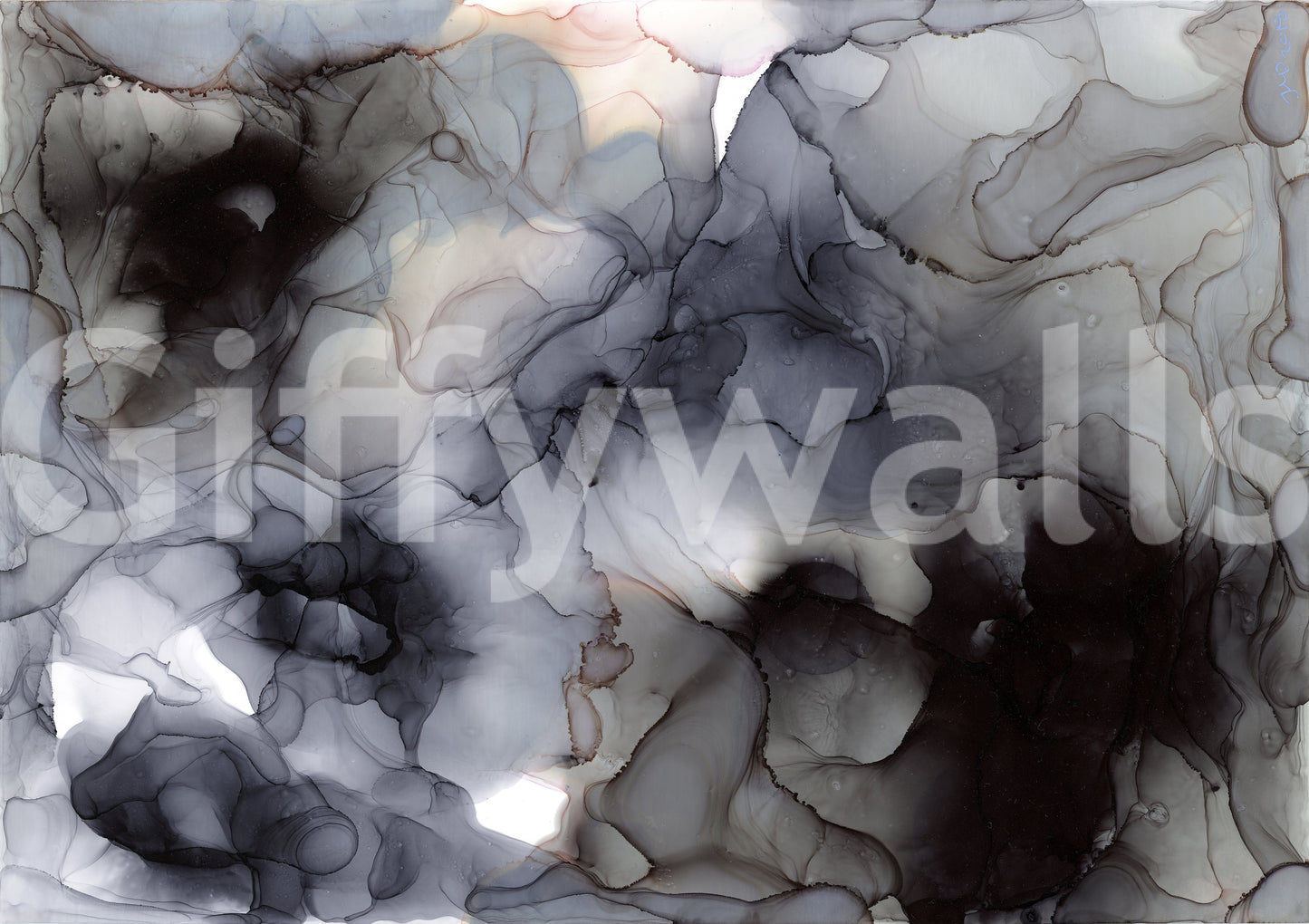 Flowing Obsidian and Blush Mist Wall Mural