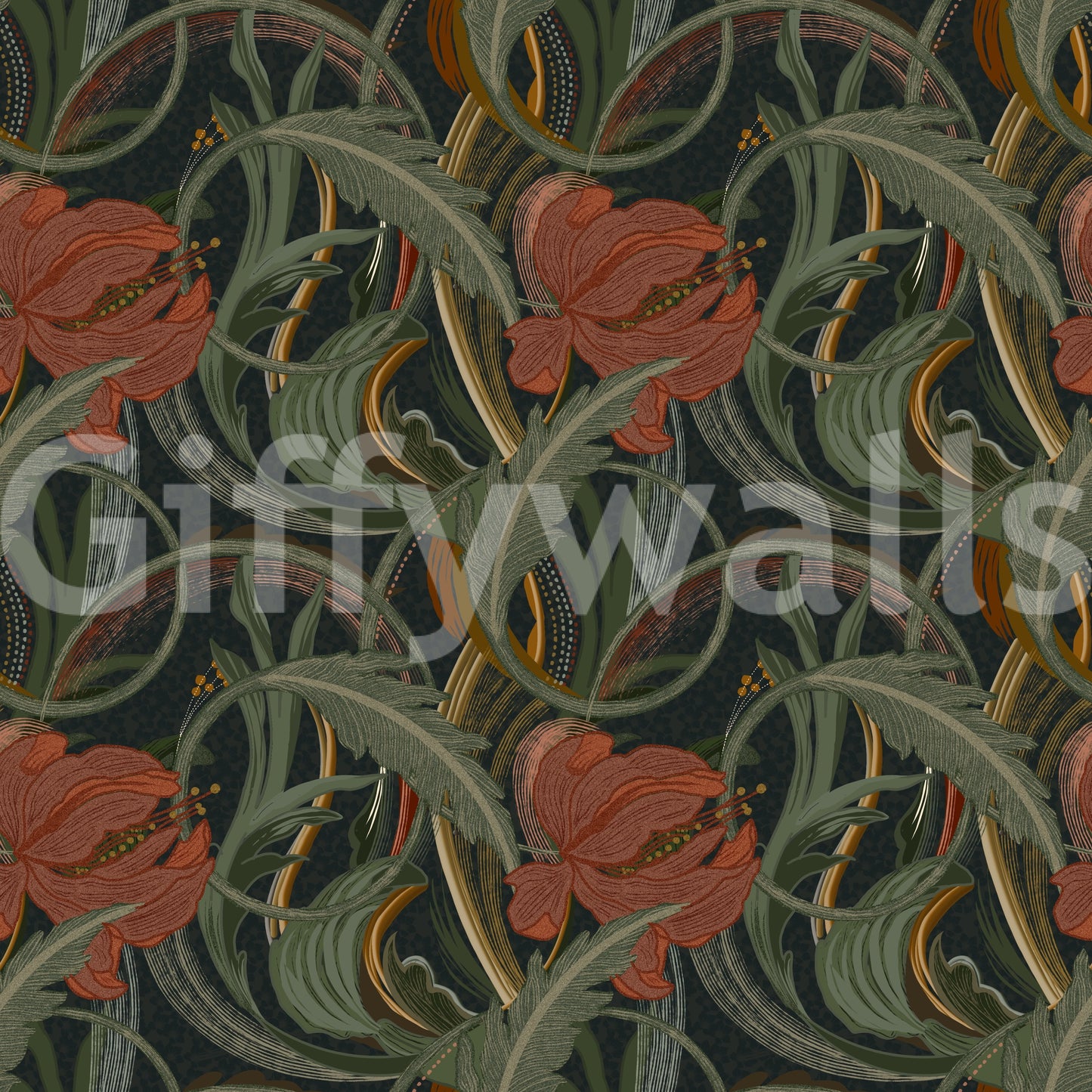 Midnight Garden Art Nouveau Bloom Wallpaper⁠