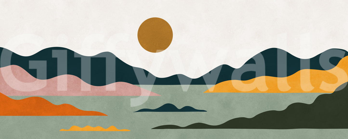 Abstract Geometric Sunset Horizon Wall Mural