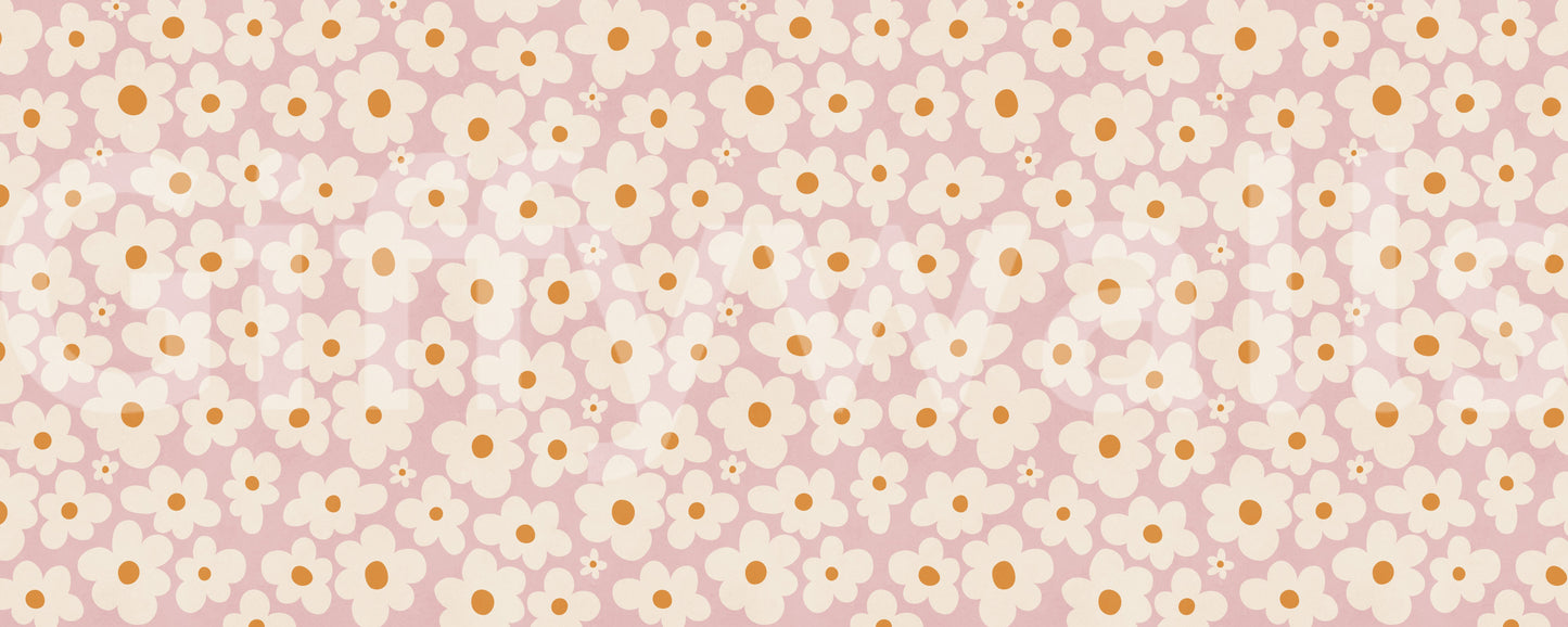 Retro Cream and Pink Daisy Field Wall Mural
