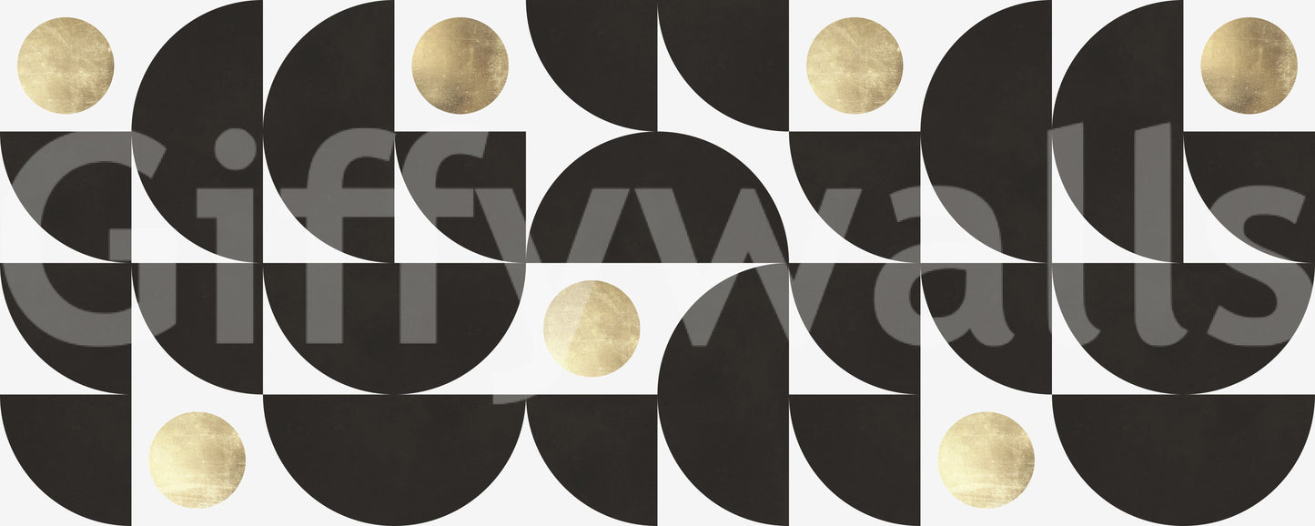 Modernist Geometric Gold and Black Arcs Wall Mural