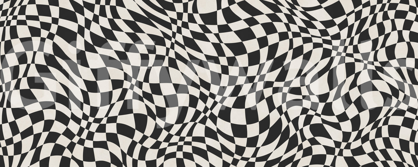Wavy Monochrome Checkerboard Wall Mural