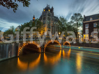 Amsterdam Canal Evening Illumination Wall Mural