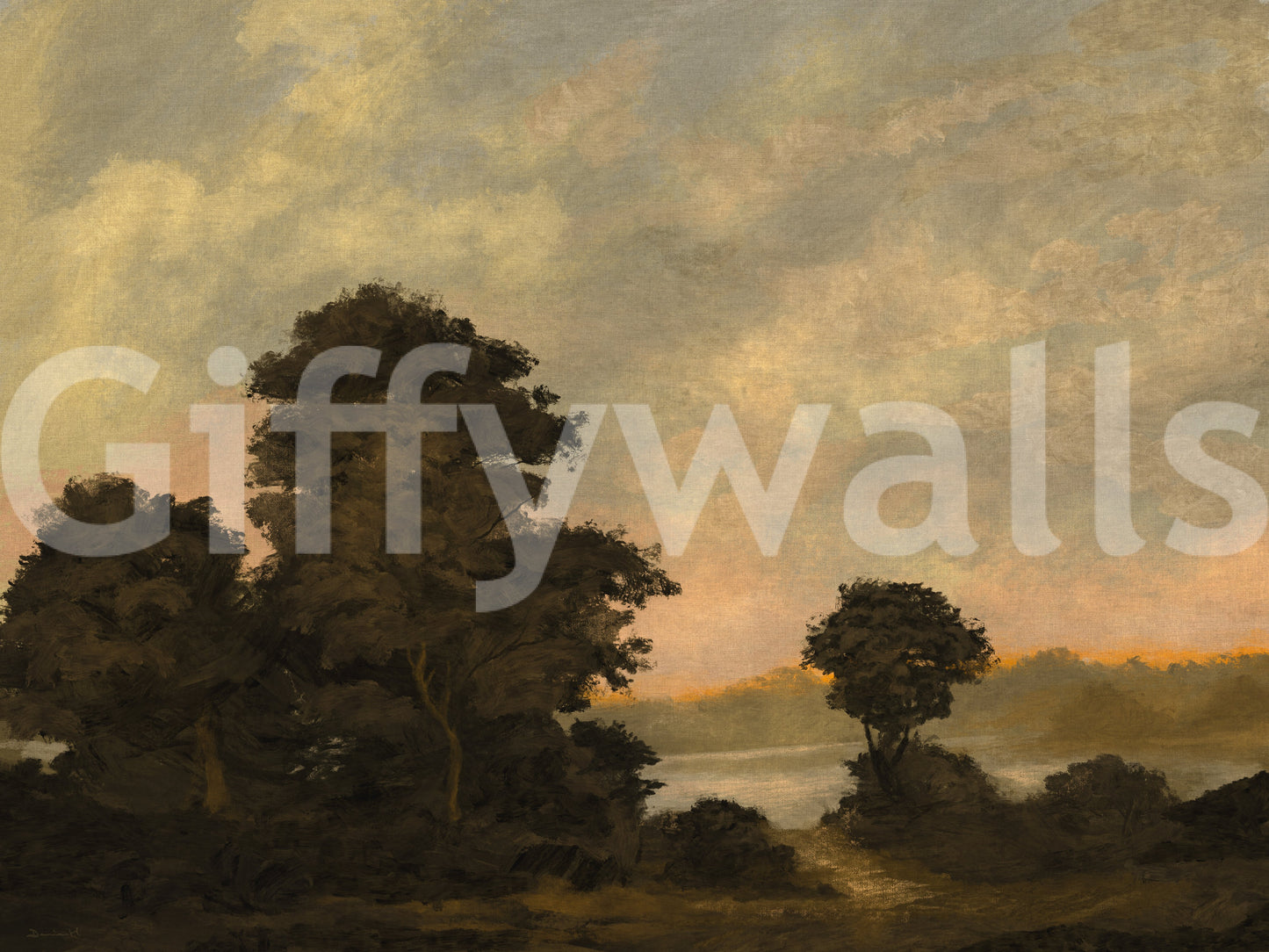 Rustic Sunset Forest Landscape Wall Mural