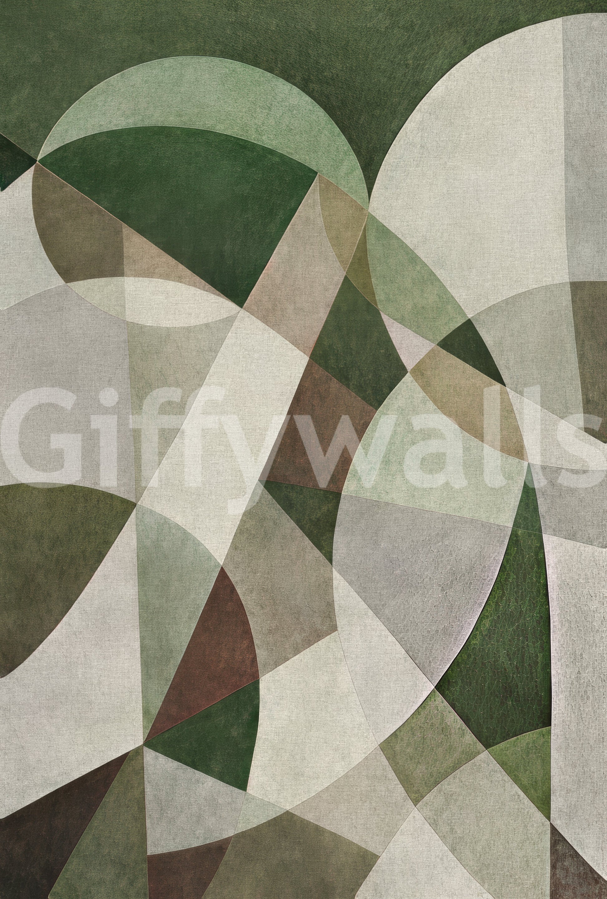 Abstract polygon wall mural with layered green elements GD11246