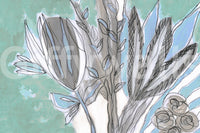 Abstract Teal Botanical Sketch Wall Mural