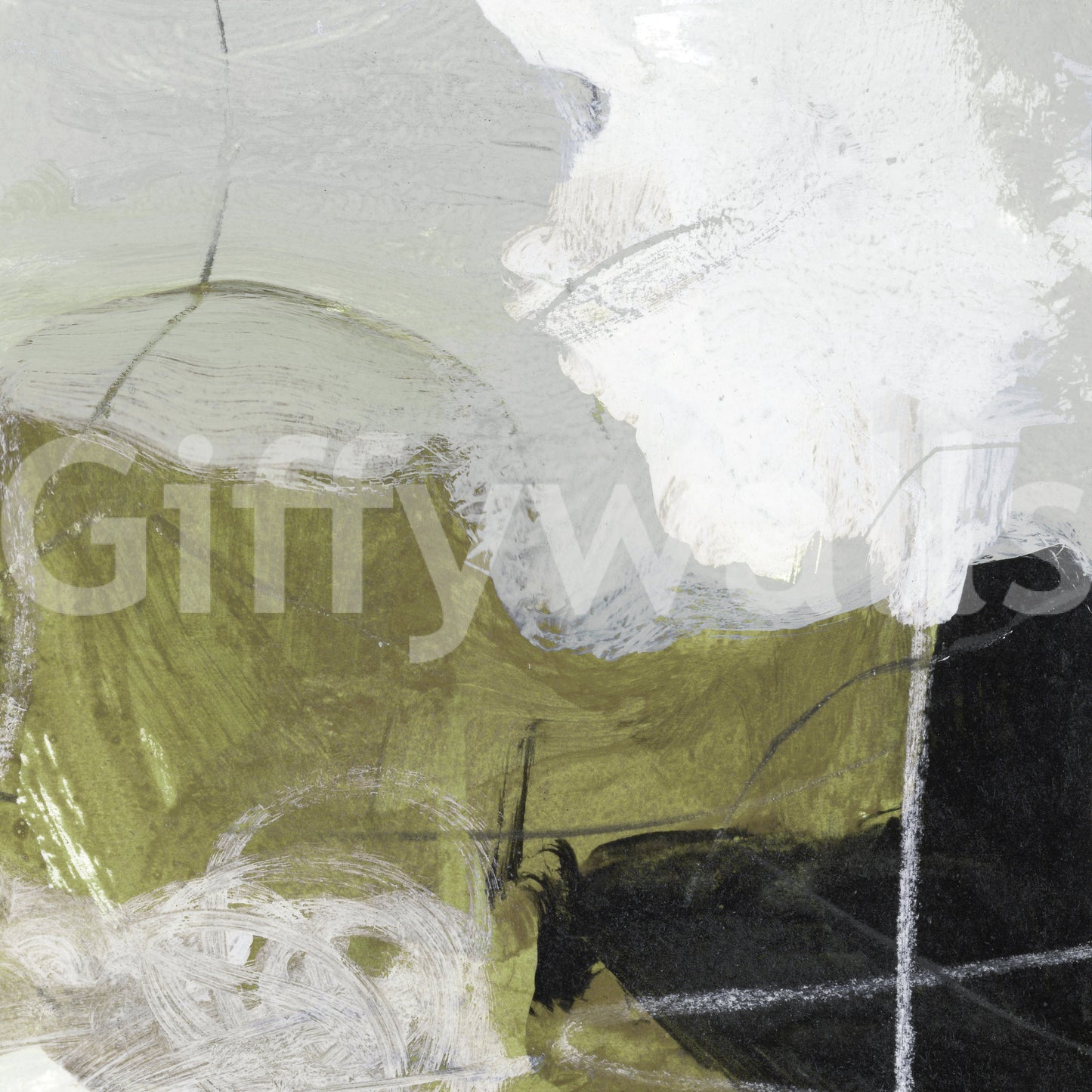 Layered Monochrome and Olive Organic Shapes Wall Mural