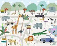 Safari Animal Adventure Map Wall Mural
