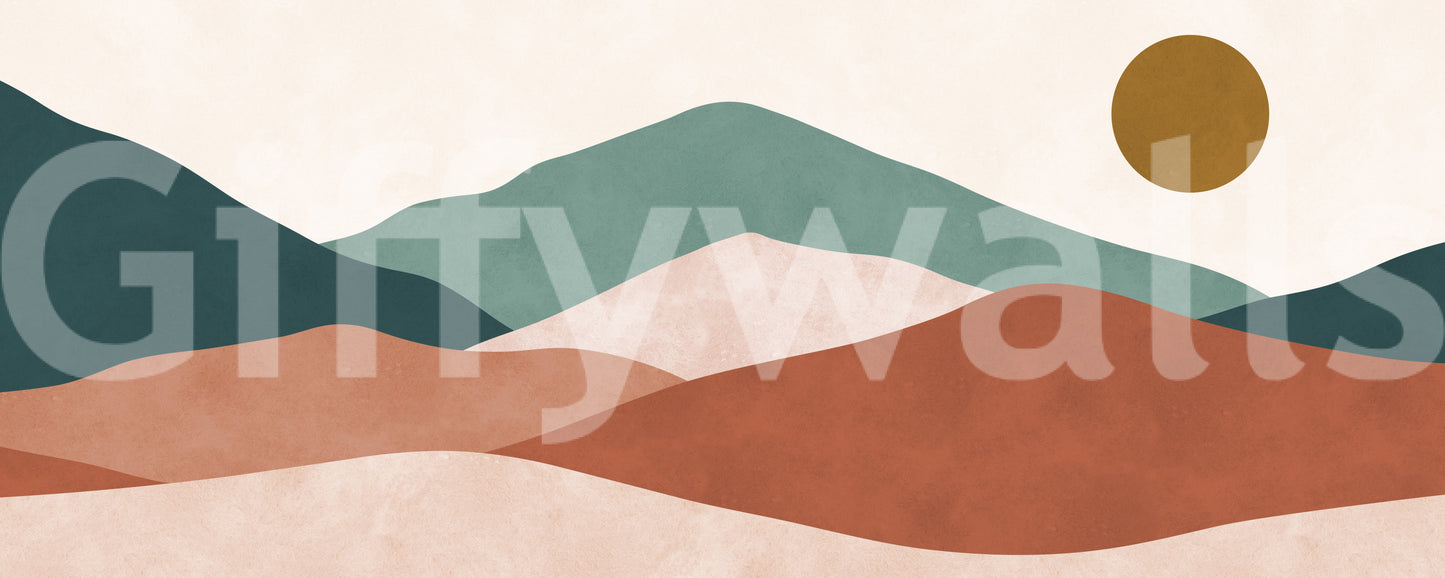 Abstract Sage and Terracotta Hills Wall Mural