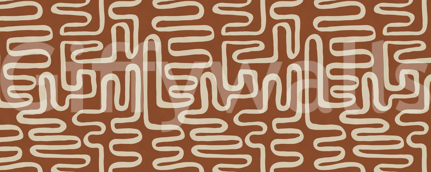 Rustic Terracotta Labyrinth Line Art Wall Mural